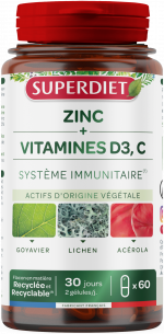 Zinc + Vitamines D3, C 60 gélules